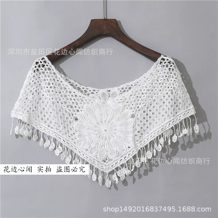 Вязаный кружевной пончо для женщин в корейском стиле, белый, One Size (подходит 90–135 кг)