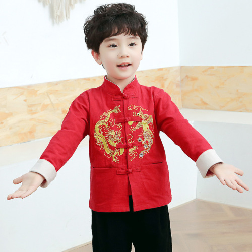 Boy kids Chinese Folk Hanfu embroidery phoenix dragon Tang Suit children costumes of Chinese  style costume wholesale