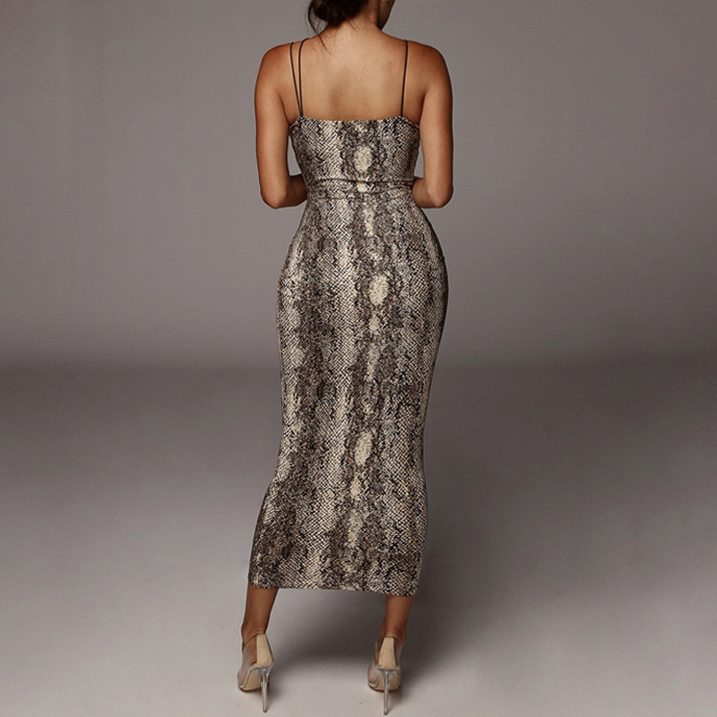 spring sexy v-neck snake print sling mid-length dress NSJYF58024