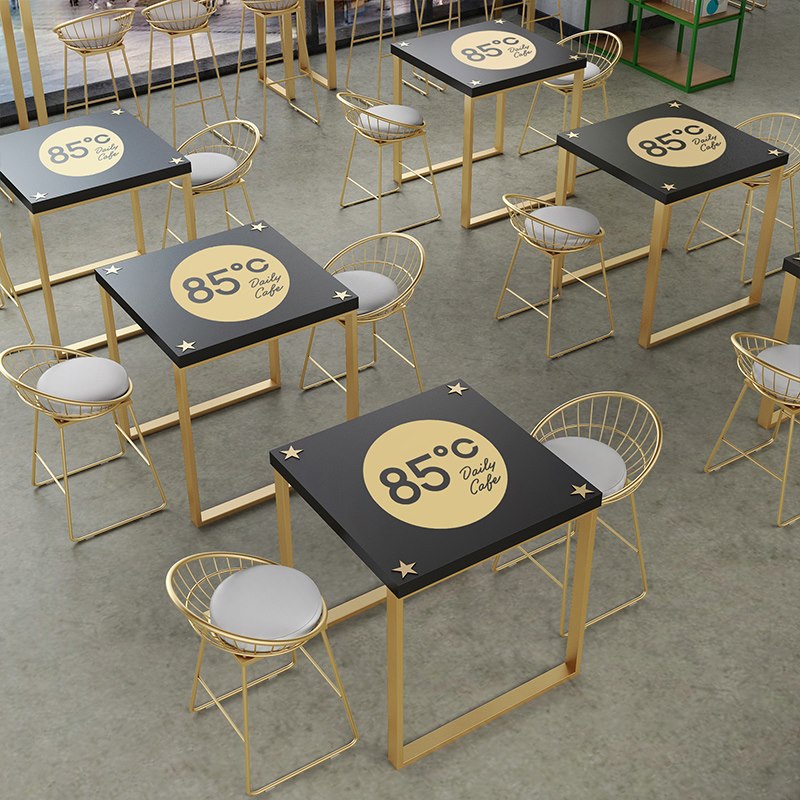 简约现代铁艺咖啡店奶茶店酒吧餐厅实木小圆桌方桌餐桌椅休闲桌子