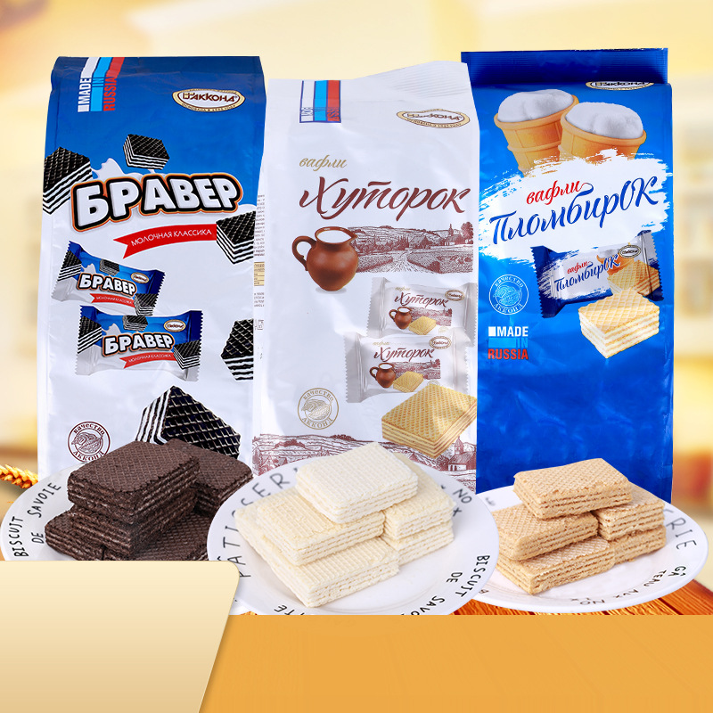 俄罗斯进口 阿孔特牌冰淇淋味威化500g 小农庄菲利莫威化饼干零食|ms
