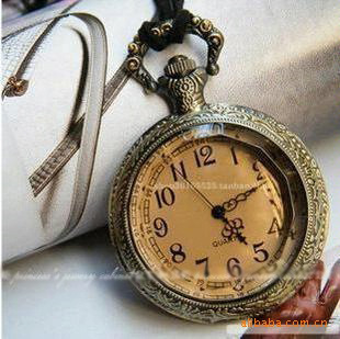 多棱茶晶面复古宫廷雕花链表/ 多角透明宝石复古怀表项链复古饰品|ru