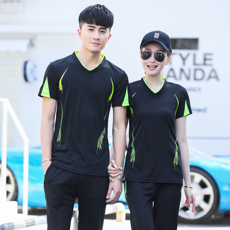 情侣装短袖运动套装男女夏季短袖T恤长裤两件套夏天跑步健身批发|ms