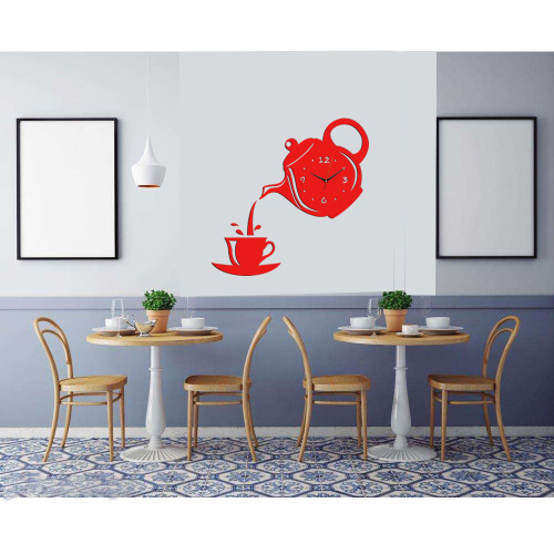 Factory Direct Selling Acrylic Mirror Wall Clock DIY Creative Teapot Wall Decal Clock Living Room Decor Wall Clock Cross-border Hot Sale