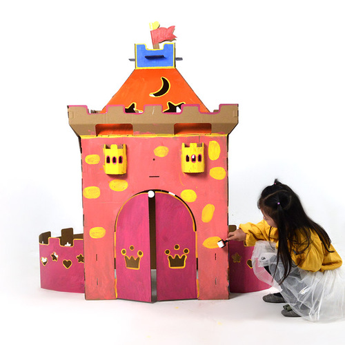 Children's kindergarten DIY craft painting colored drawing materials toy castle small house game house corrugated paper toy