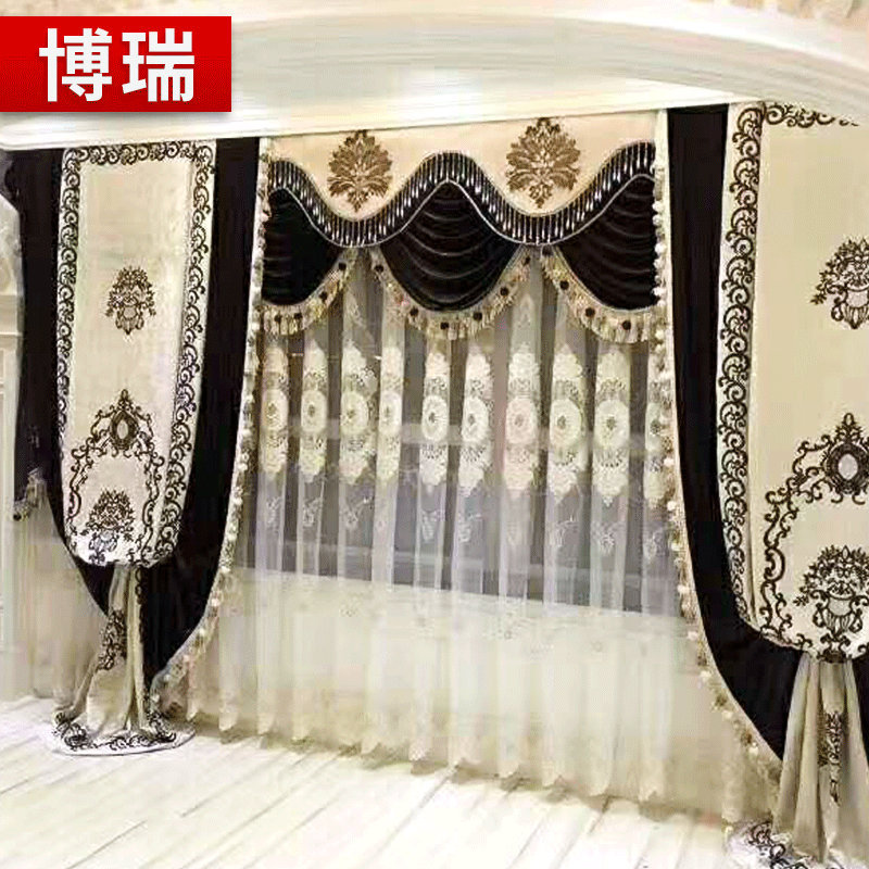 俄罗斯风格窗帘现货批发烫钻烫图贴布烫图窗帘花型批发