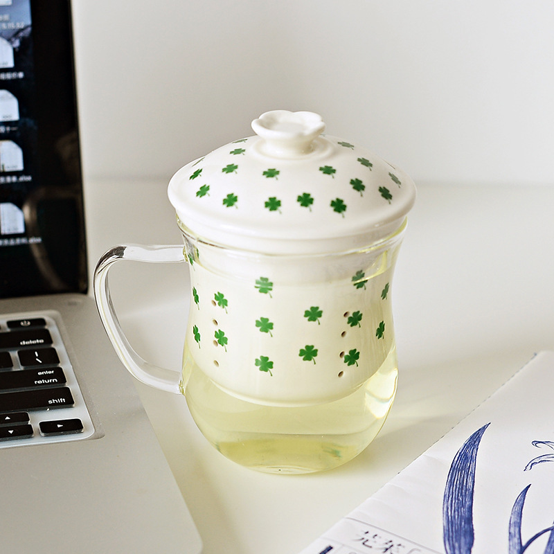 Taza de té original Taza transparente Taza de vidrio resistente a altas temperaturas Taza de té de separación de agua Taza de oficina Taza de cerámica con tapa