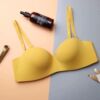 Cotton minimalistic light and thin straps, glossy comfortable wireless bra, strapless