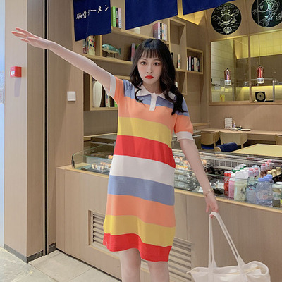 [Real shot ]Tengyujia stripe polo Mid length version Frock 2019 New summer 8555