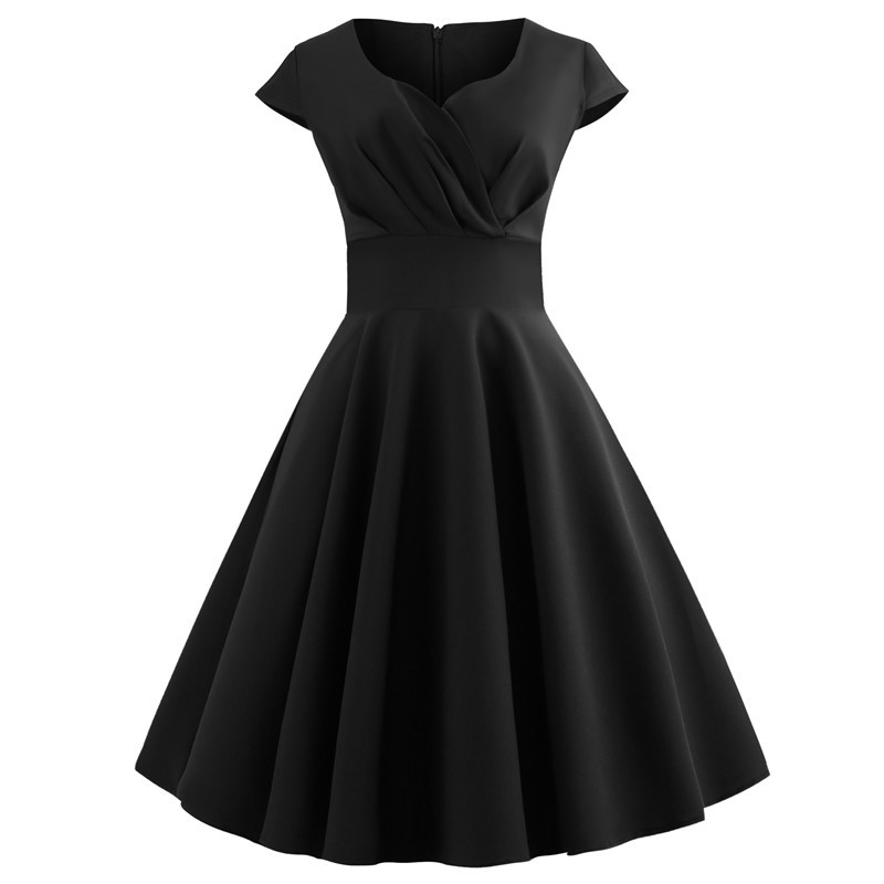 Regular Sleeve Sleeve Type Wholesale Women's Elegant Sexy Solid Color Banquet V Neck Short Sleeve Swing Dress