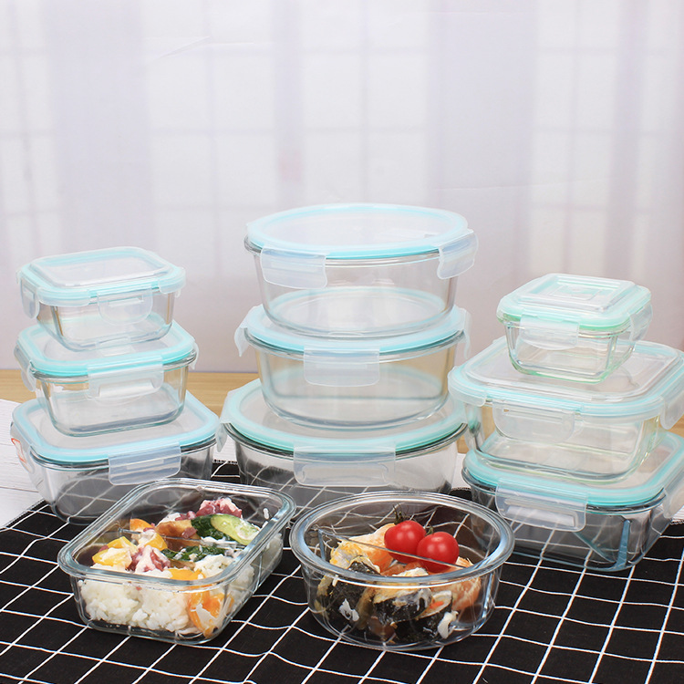 餐盒玻璃碗保鲜盒耐热微波炉透明玻璃饭盒密封便当冰箱收纳盒带盖