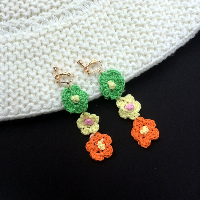 1 Pair Simple Style Flower Yarn Handmade Handmade Women's Drop Earrings display picture 10