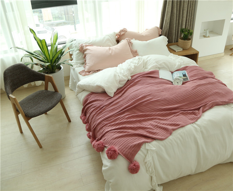 Lehká luxusní severská jednoduchá celobavlněná černá keprová deka do hotelové ložnice, vlněná deka, povlečení_voghion.com