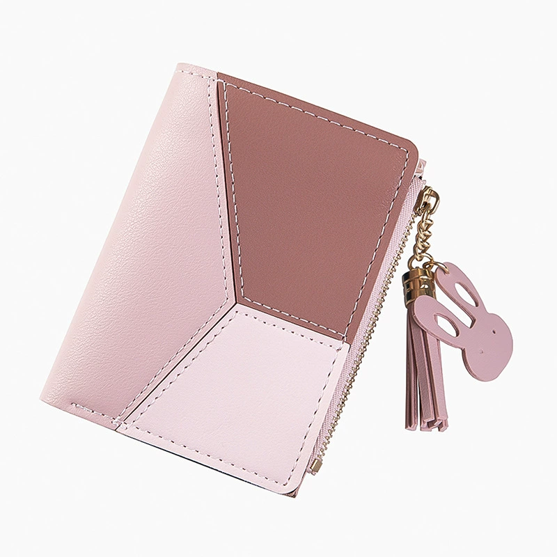 Short zipper wallet, Korean style, universal card holder, compact 12.4×9.6×2.1 cm