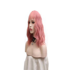 粉色平刘海假发女跨境爆款cosplay烫卷假发直销合成纤维假发