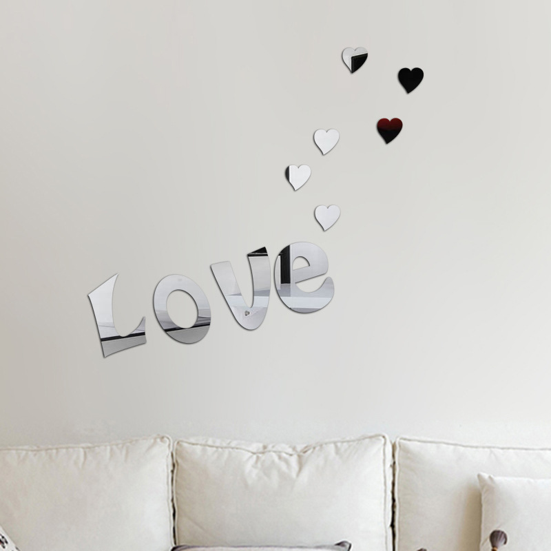 Decorazione per la casa in acrilico, adesivo da parete con specchio a forma di cuore LOVE 3D stereo, vendita diretta in fabbrica_voghion.com