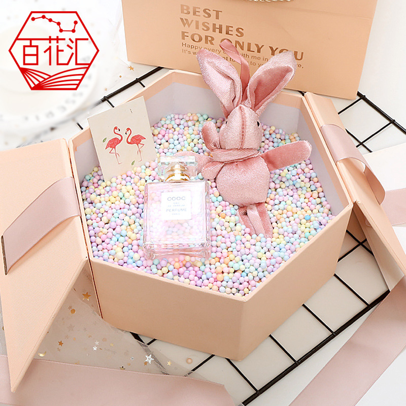 百花汇六边形礼品盒婚庆伴手礼盒永生花双开六角盒新年礼物包装盒|ms