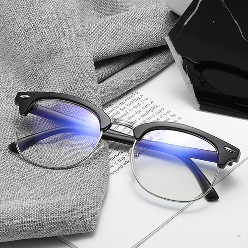 Student literary retro trendy men's and women's optical blue film myopia glasses finished products with a degree of 50-600 degrees
