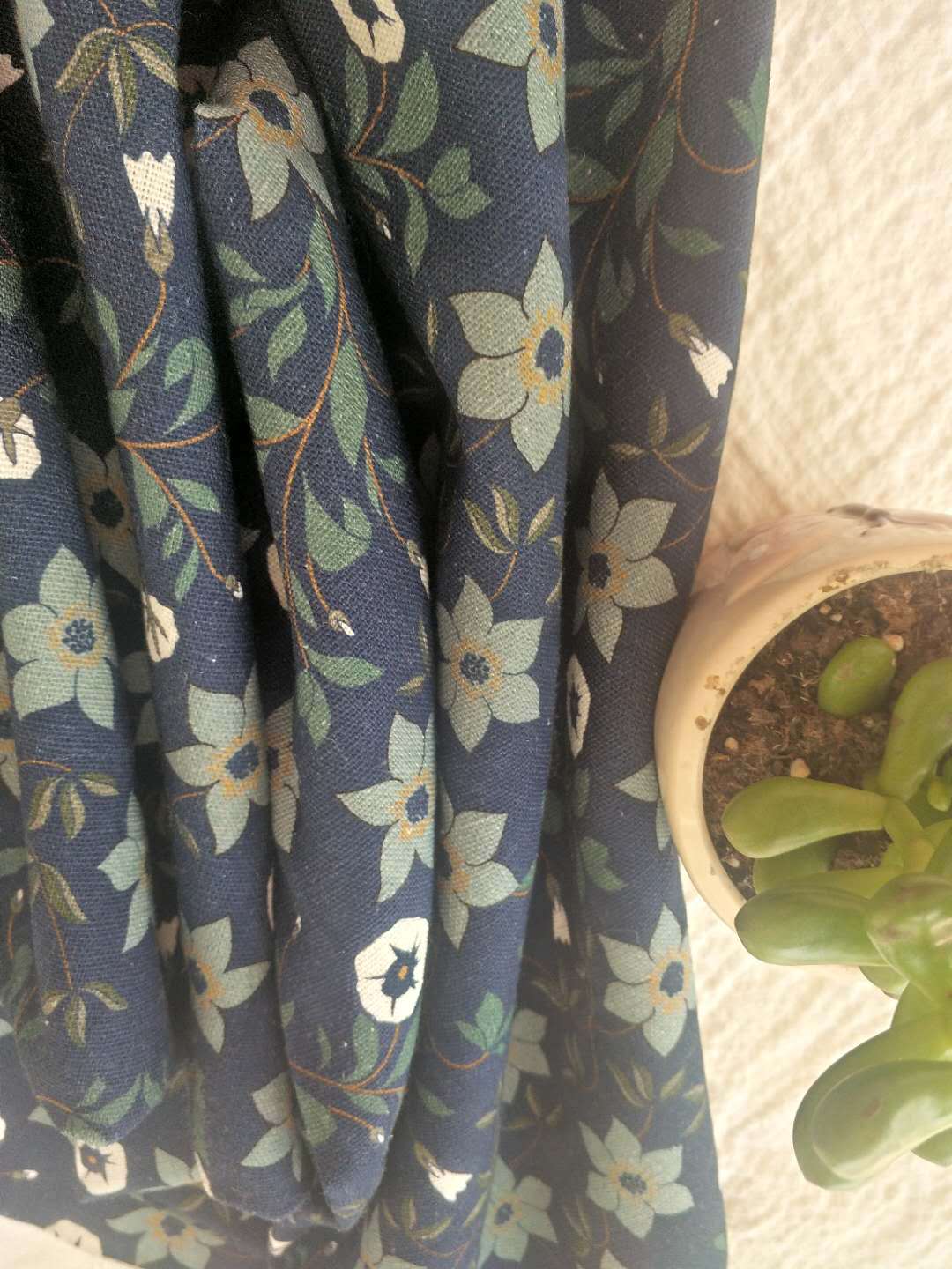 法国亚麻棉数码印花布料 亚麻棉碎花印花布 棉亚麻数码直喷布料