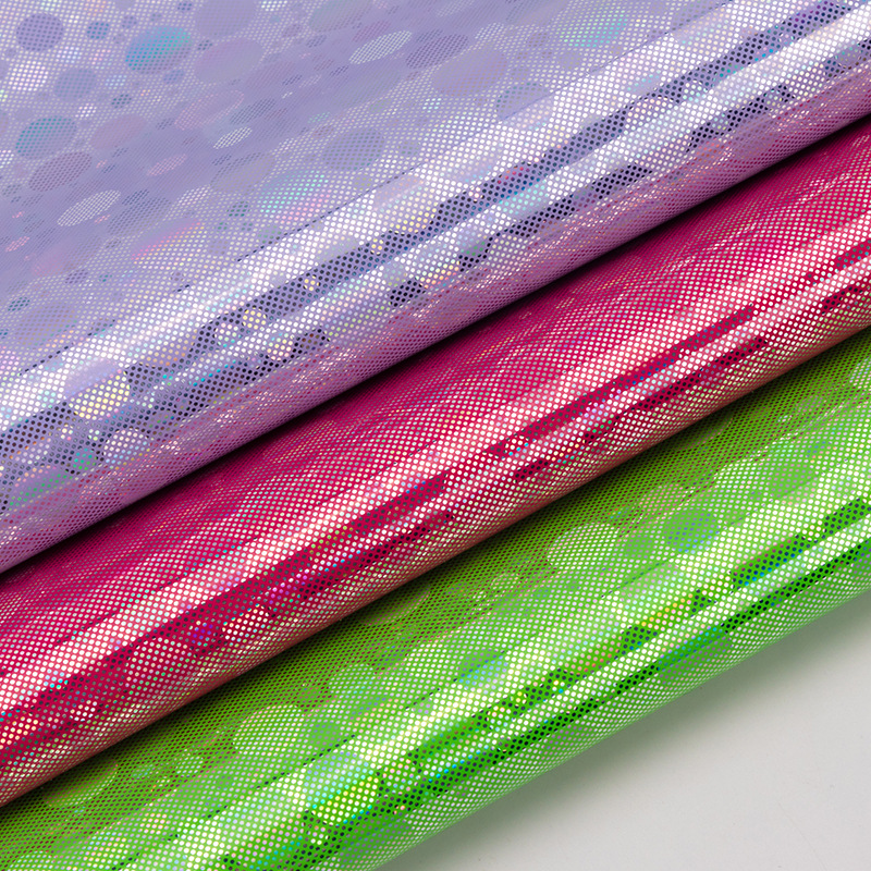 亮面贴膜小圆圈pu皮革幻彩镭射波点人造革化妆包袋收纳包书包面料