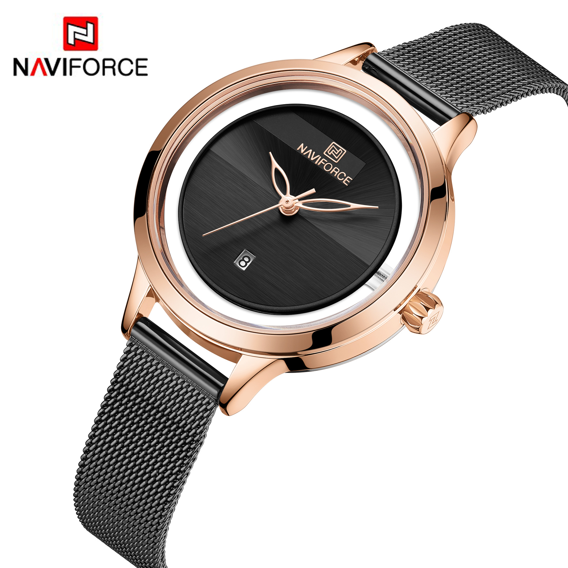 NAVIFORCE/Lingxiang 5014 Women's Watch Waterproof Quartz Mesh Band Watch Fashion Calendar Watch Casual Women's Watch_voghion.com