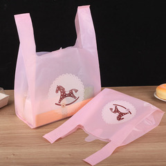 加厚粉色木馬打包袋美妝飾品禮品塑料袋卡通烘焙手拎外賣包裝袋子
