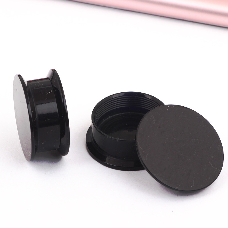 Black Acrylic Flat Ear Expander Plug - Internal Thread Ear Stretching Jewelry with Chinese Fu Character Design detail image 7