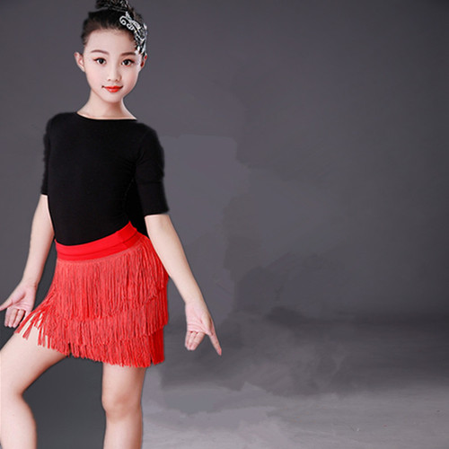 Pink green red fringe Latin dance skirts for children girls juvenile layer fringed modern dance kids professional practice dance skirts only skirt