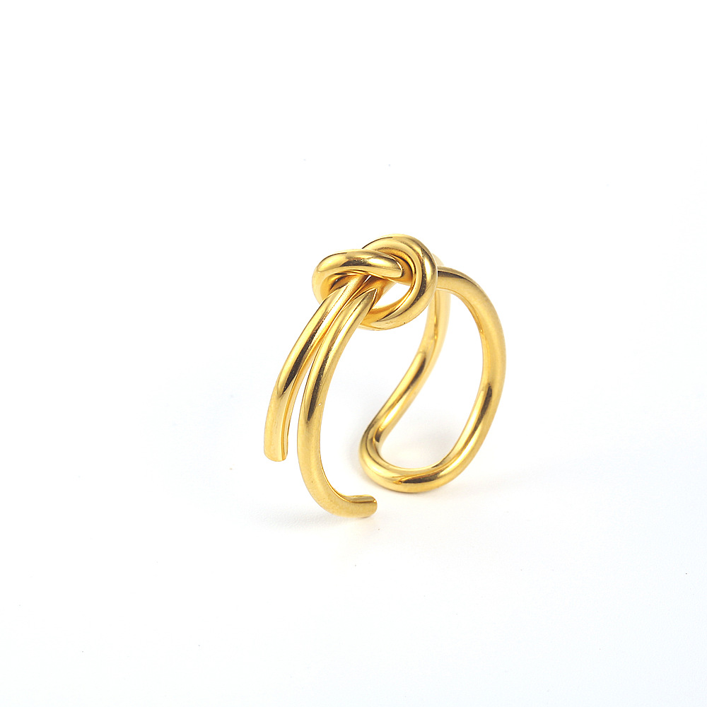 Daily, Street Occasion 304 Stainless Steel Material PVD Coated Real Gold Plated 18K Gold Knot 304 Stainless Steel Casual Simple Style Waterproof Non Tarnish Open Ring
