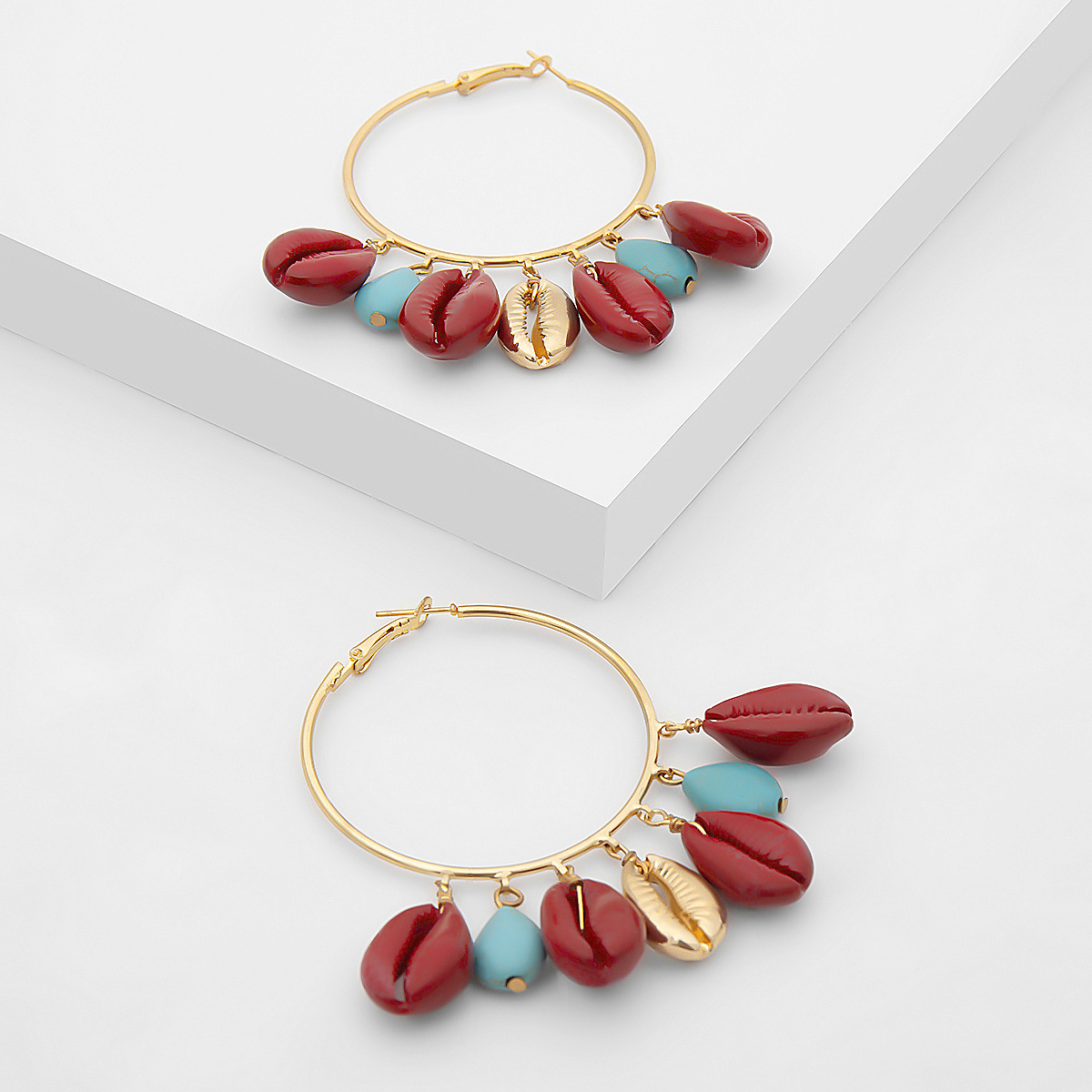 Jewelry Simple Large Circle Turquoise Women Spray Painted Shell Ethnic Style Exaggerated Earrings_voghion.com