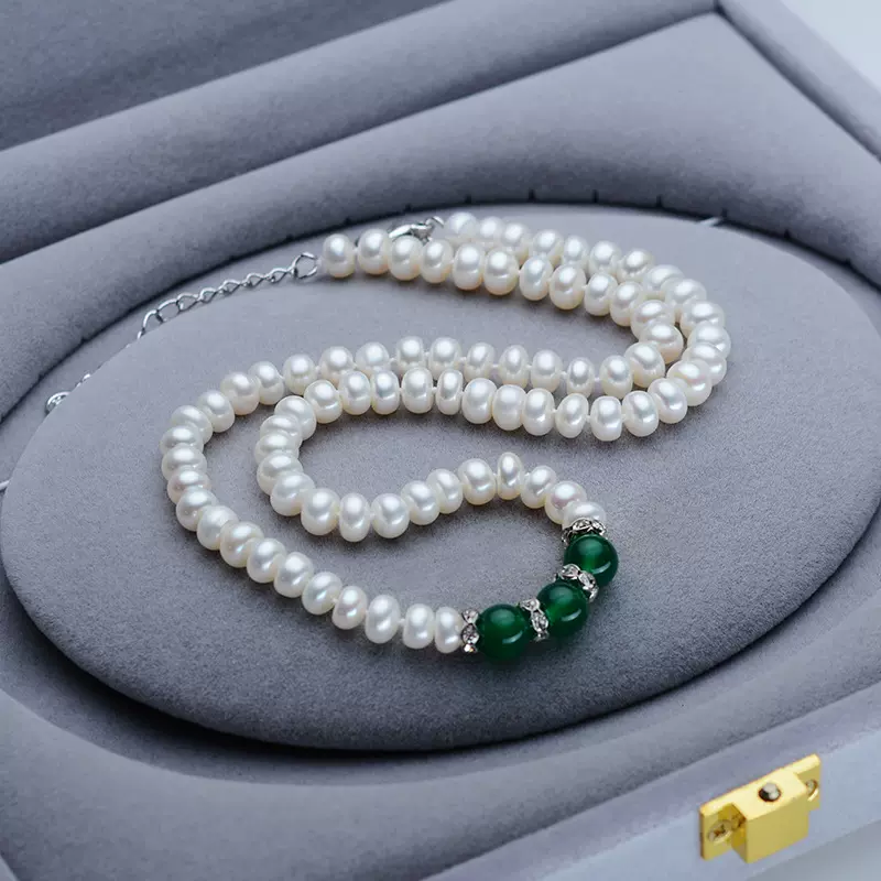 珍珠项链女淡水绿玛瑙珍珠锁骨链饰品毛衣链首饰礼物送妈妈母亲节