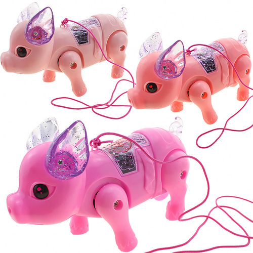 英博正版电动音乐牵绳小猪热卖发光牵线遛小猪玩具猪八戒