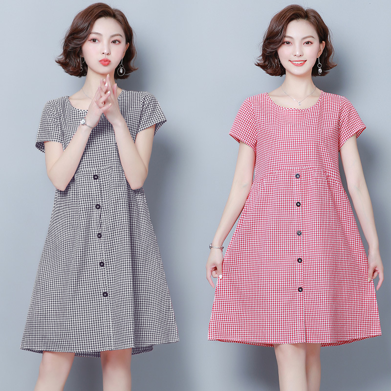 New Pregnant Women's Skirt Pregnant Women's Dress Plaid Midi Loose Pregnant Women's Summer Dress Pregnant Women's 8801 Dress