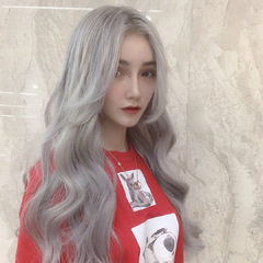 Cross-border E-commerce New Women's Long Wavy Curly Granny Gray European and American Fashion Synthetic Fiber Hairpiece for AliExpress