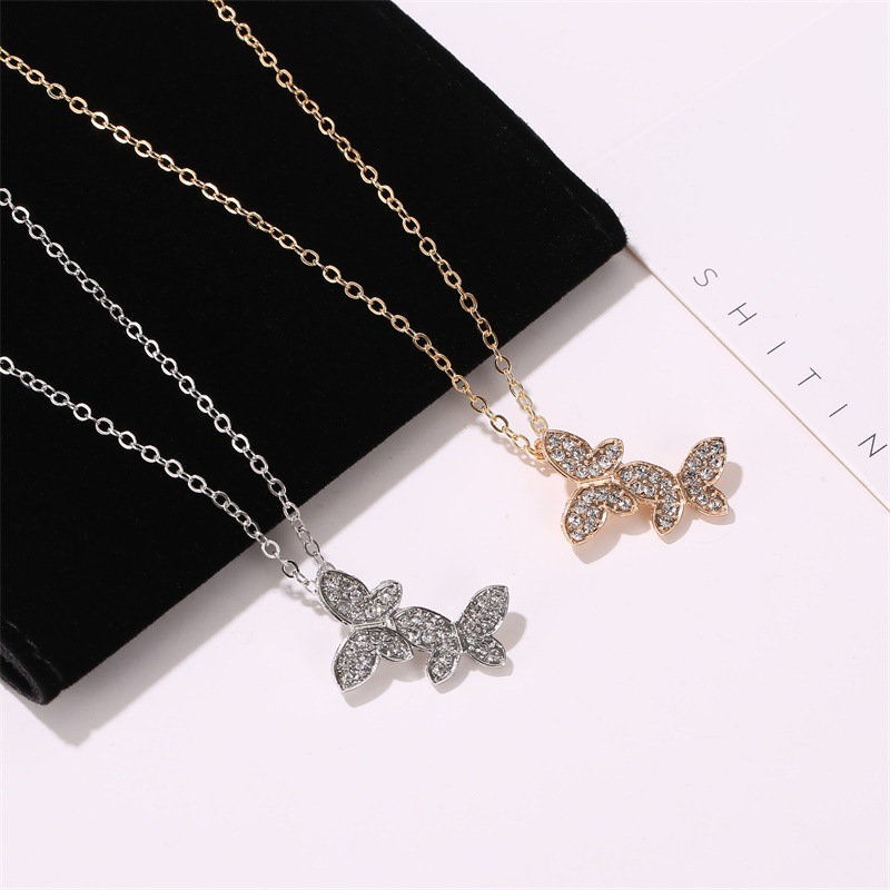 Korean new jewelry full diamond butterfly necklace female simple clavicle chain jewelry wholesale