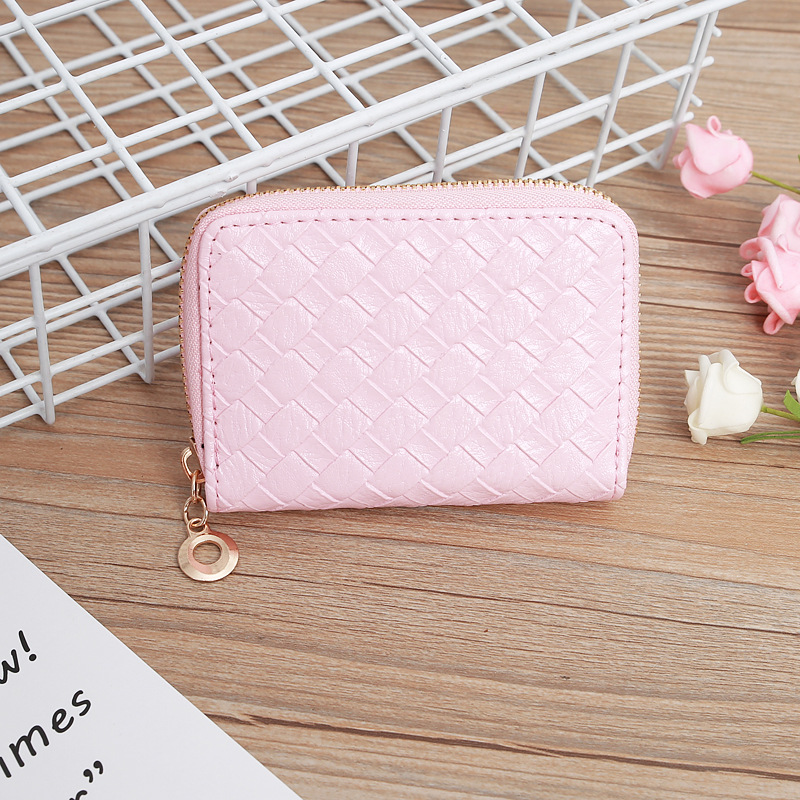 48g Weight Zipper Closure Type Pu Leather Material Solid Color Pattern Unisex Gender Grey, Rose Red, Purple, Blue, Gold, Silver, Black Color Nihaojewelry Wholesale Accessories Korean Woven Pattern Multi-position Card Bag 3