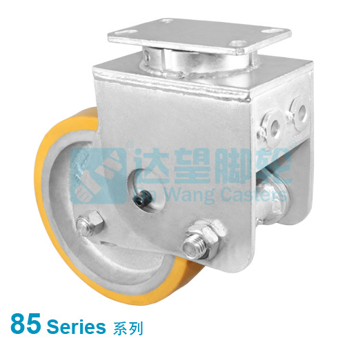 达望85系列8x3"黄色PU包生铁轮平底活动防震脚轮(有DW商标)