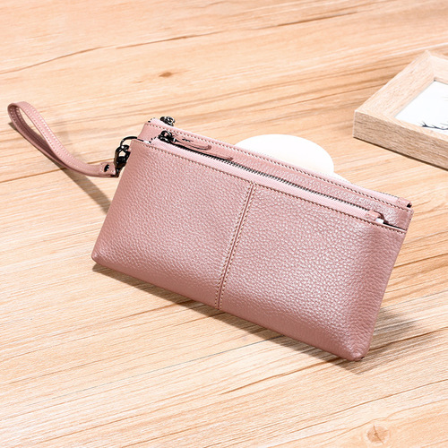 Natural leather fashion women's clutch bag with zipper mobile phone wallet function women's clutch bag