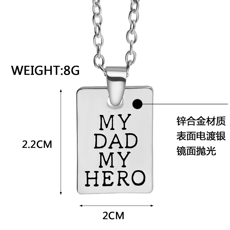New Geometric Square Pendant Necklace Father's Day Necklace Dad Hero Tag Necklace Wholesale Nihaojewelry display picture 1