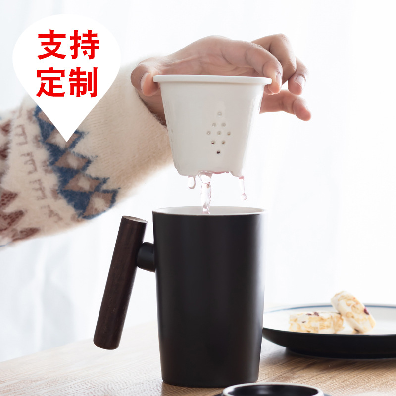 原创木柄陶瓷杯 咖啡杯 马克杯 杯子水杯 办公杯礼盒套装定制LOGO|ru