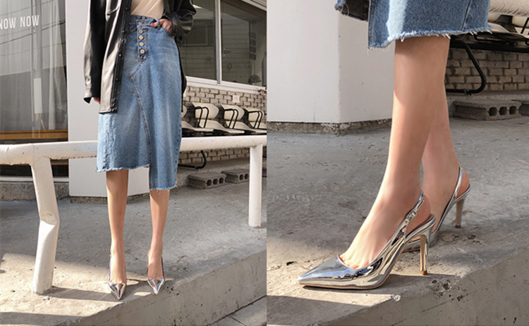 Dam high heels med spetsig tå och smal klack med spänne_voghion.com