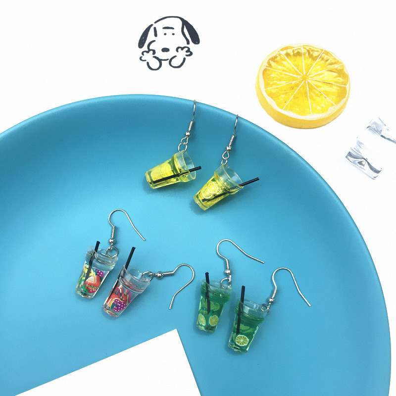 Creative Lemon Cup Fun Fruit Drink Cartoon Funny Earrings Wholesale display picture 2