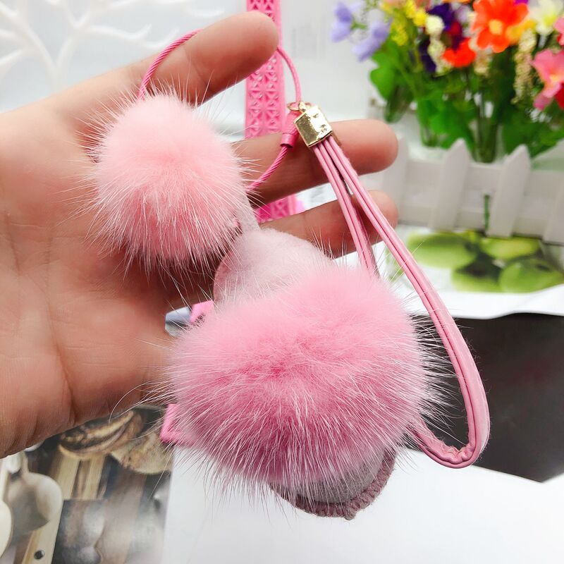 Mini Frosted Leather Mink Fur Snow Boots Keychain Small Shoes Car Key Bag Pendant Fashion Eternal Flower