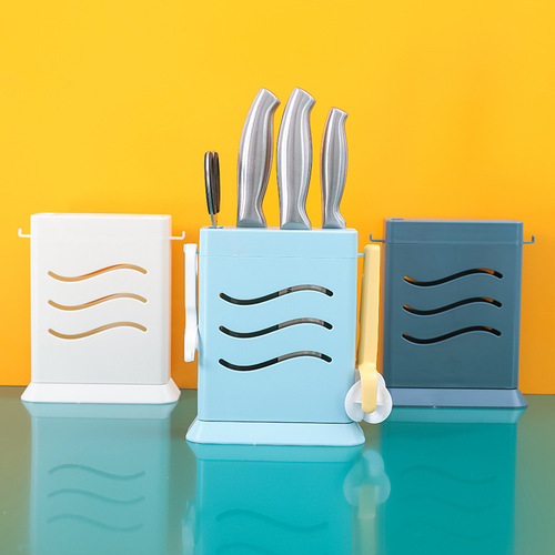 Creative new kitchen multi-functional three-hole invisible knife holder hollow drain kitchen utensil storage rack wholesale