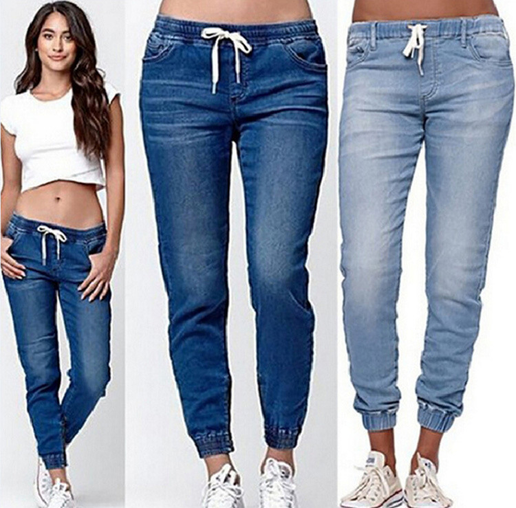 elastic waist lace-up slim high waist jeans NSWL133717