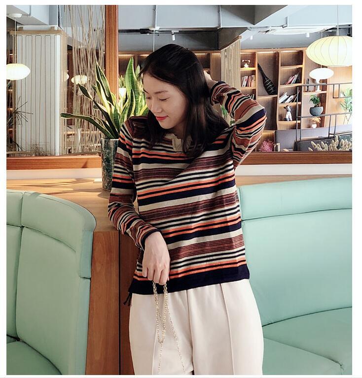 Korean Long-Sleeved loose Striped Knit Top Bottoming Shirt NSYF1080