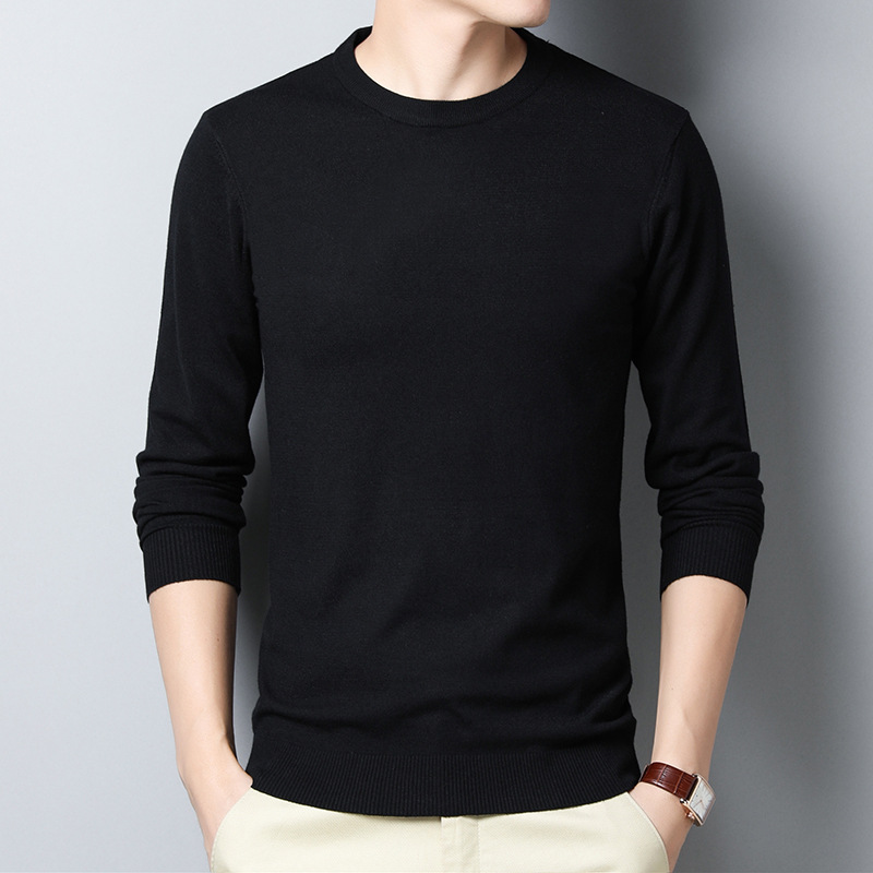 Sweater Men's Solid Color Thin Men's Knitted T-shirt Sweater Korean Style Thin Men's Round V-neck Slim-fit Men's Sweater