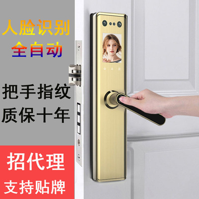 人脸识别指纹锁把手指纹智能锁家用防盗门锁电子锁带刷卡临时密码|ru