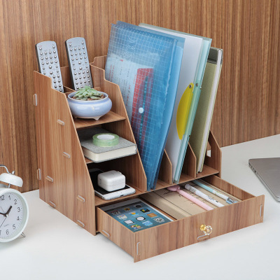 韩式桌面木质书架大拉手抽屉式收纳储物盒杂志书本办公文件架