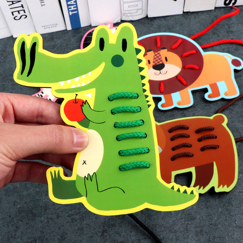 Cartoon large animal fruit threading board for children early education to exercise baby's finger flexibility and concentration educational toys